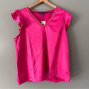 Gibson Look Flutter Sleeve‎ Eyelet V-Neck Blouse | Pink